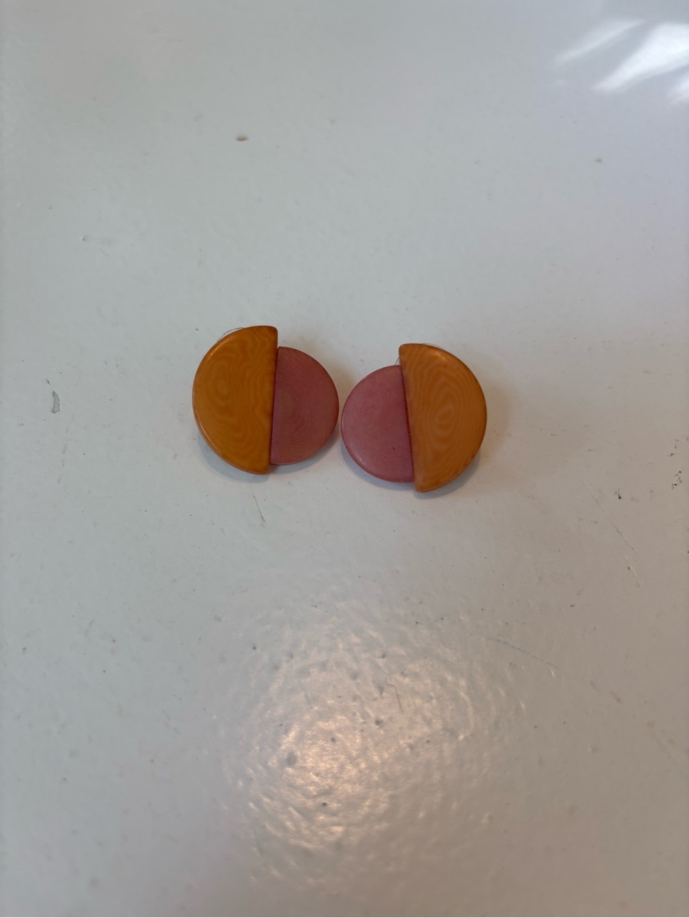 Noonday Collection Pink and Orange Round Half-Moon Stud Earrings